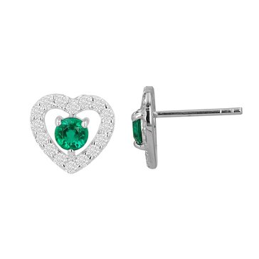 Created Emerald Heart Outlines with White Topaz Shaped Earrings