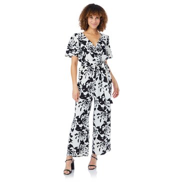 Kathy Ireland Women's Wrap Flutter Sleeve Self Belt Jumpsuit
