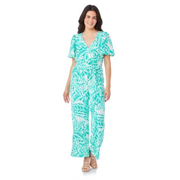 Kathy Ireland Women's Wrap Flutter Sleeve Self Belt Jumpsuit