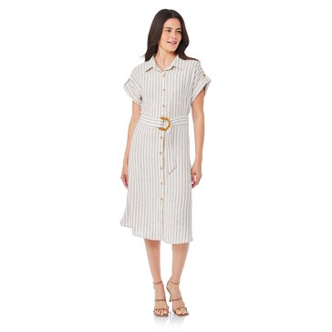 Kathy Ireland Women's Dolman Roll Tab Button Down Belted Dress
