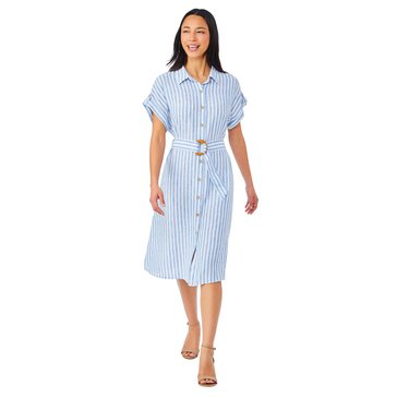 Kathy Ireland Women's Dolman Roll Tab Button Down Belted Dress