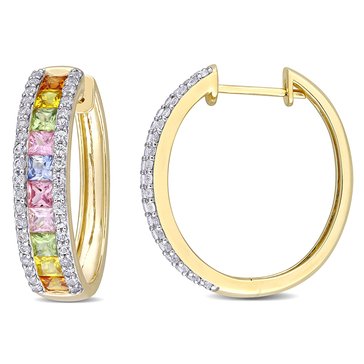 Sofia B.  14K Yellow Gold 5 3/4 cttw Multi-Color Sapphire Hoop Earrings