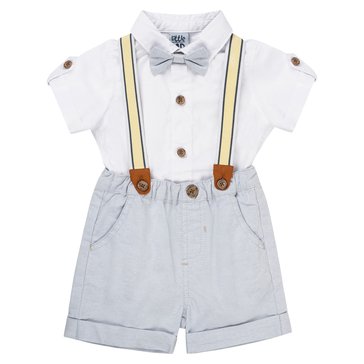 Little Lad Toddler Boys' Oxford Shorts Suspender Bowtie 4-Piece Set