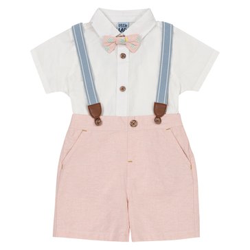 Little Lad Baby Boys' Oxford Shorts Suspender Bowtie 4-Piece Set