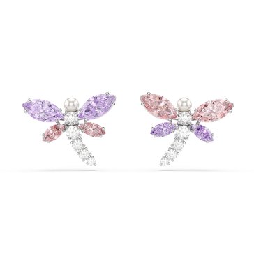 Ariana Grande x Swarovski Stud Earrings, Mixed Cuts, Dragonfly, Multicolored, Rhodium Plated