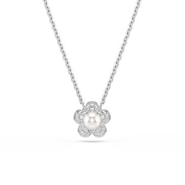 Ariana Grande x Swarovski Pendant, Crystal Pearl, Round Cut, Flower, White, Rhodium Plated