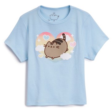 Ripple Junction Women's Rainbow Heart With Clouds Baby Rib Crew Tee