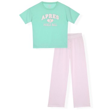 Sleep On It Big Girls' Pickle Ball Drop Shoulder Top And Seersucker Pants Pajama Set
