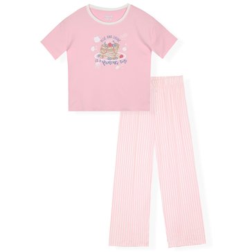 Sleep On It Big Girls' Pancakes Drop Shoulder Top And Seersucker Pants Pajama Set