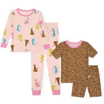 Sleep On It Little Girls' Leopard 4 Piece Tight Fit Bamboo Pajama Set