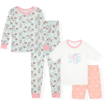 Sleep On It Little Girls' Seahorse Tight Fit Bamboo Pajama Set