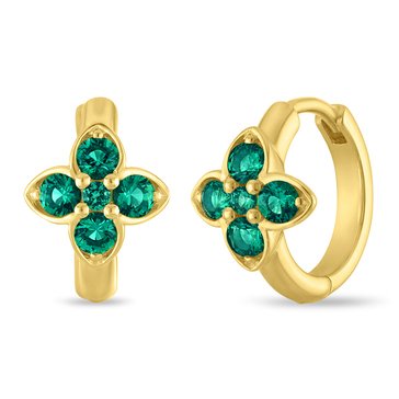 Created Emerald Clover Huggie Earrings