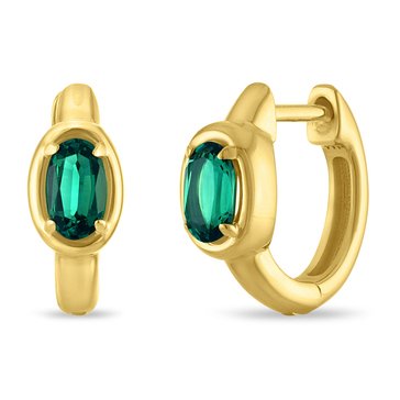 Created Emerald Oval Bezel Huggie Earrings