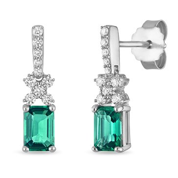 Created Emerald with White Sapphire Square Earrings