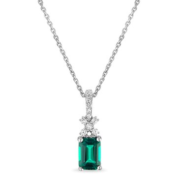 Created Emerald with White Sapphire Square Pendant