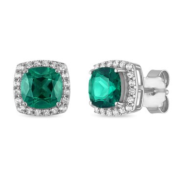 Created Emerald with White Sapphire Round Earrings