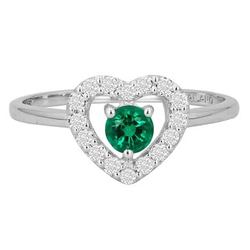Created Emerald Heart Outline with White Topaz Shaped Ring