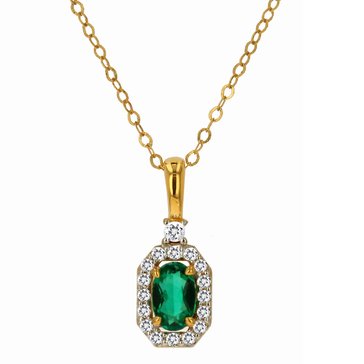 Created Emerald Oval with White Topaz Pendant