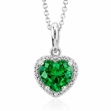 Created Emeraldt with White Topaz Heart Pendant