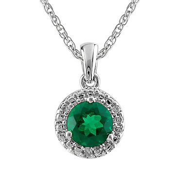 Created Emerald with White Topaz Round Pendant