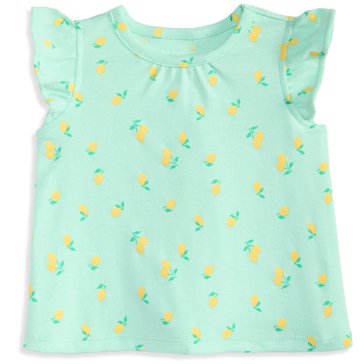 Wanderling Toddler Girls' All Over Print Lemon Flutter Sleeve Top