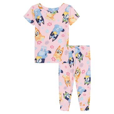Bluey Baby Girls' Bluey Flowers Short Sleeve Top with Long Pants Pajama Set