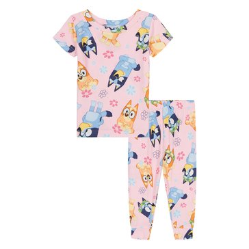 Bluey Baby Girls' Bluey Flowers Short Sleeve Top with Long Pants Pajama Set