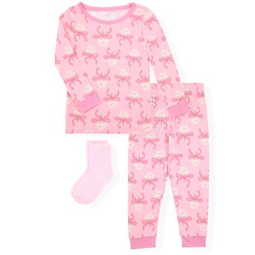 Sleep On It Infant Girls' Tight Fit PJs with Socks, 2-Piece