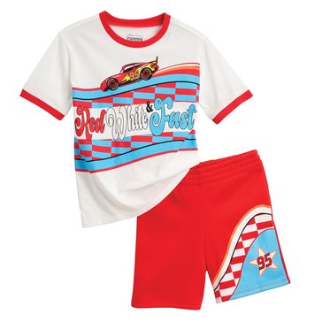 Disney Little Boys' Cars Americana Red, White, Fast Tee Short Set