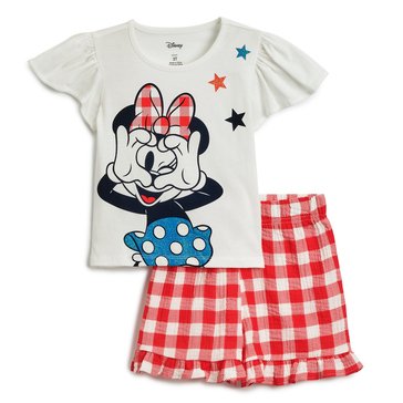 Disney Little Girls' Minnie Mouse  Short Sleeve Flutter Tee Ruffle Shorts Set