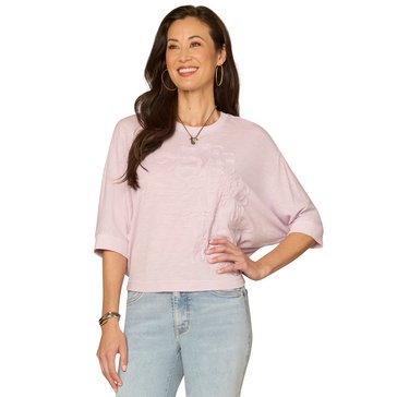 Democracy Women's Dolman Sleeve Embroidered Scoop Neck Knit Top (Plus Size)