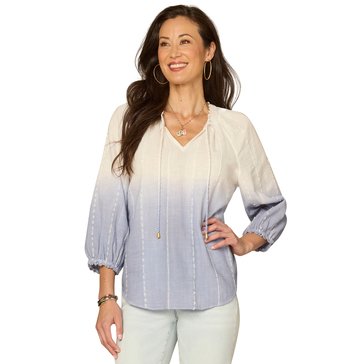 Democracy Women's Blouson Sleeve with Crochet Trim Woven Top (Plus Size)