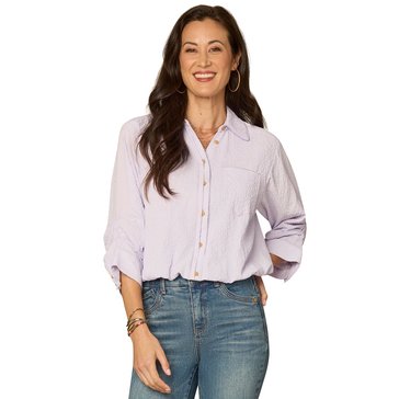 Democracy Women's Ticked Sleeve Button Down Woven Shirt (Plus Size)