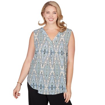 Emaline Women's Paisley Print V-Neck Long Sleeve Top  (Plus Size)