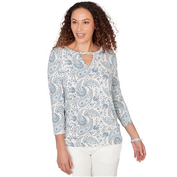 Emaline Women's Notch Neck 3/4 Sleeve Top  (Plus Size)