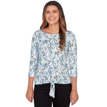 Emaline Women's Marble Print Tie Front 3/4 Sleeve Top  (Plus Size)