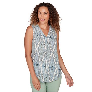 Emaline Women's Medallion Paisley V-Neck Long Sleeve Blouse  (Petites)