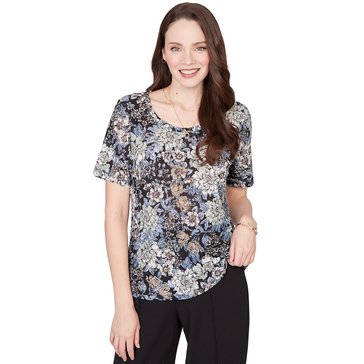 Emaline Women's Botanical Print Scoop Neck Short Sleeve Top  (Petites)