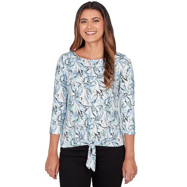 Emaline Women's Marble Print Boat Neck 3/4 Sleeve Top