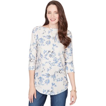 Emaline Women's Wildflower Boat Neck 3/4 Sleeve Top
