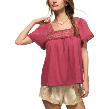 Lucky Brand Women's Mesh Lace Square Neck Blouse