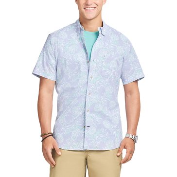Izod Men's Short Sleeve Pineapple Chambray Printed Shirt