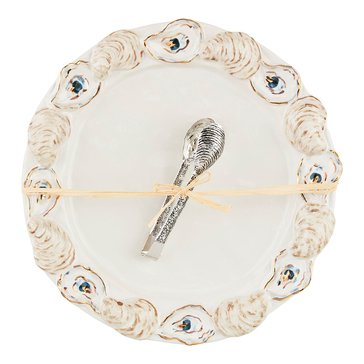 Mud Pie Round Oyster Platter and Tongs Set