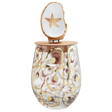 Mud Pie Starfish Oyster Wine Glass and Stopper Set