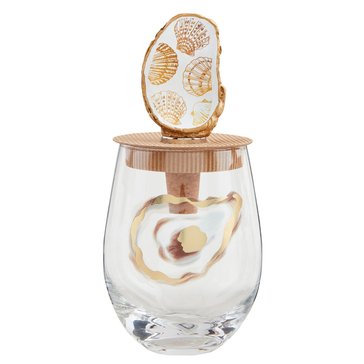 Mud Pie Shell Oyster Wine Glass and Stopper Set