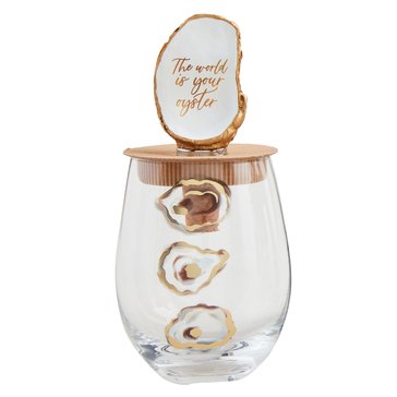 Mud Pie The World Is Your Oyster Wine Glass and Stopper Set