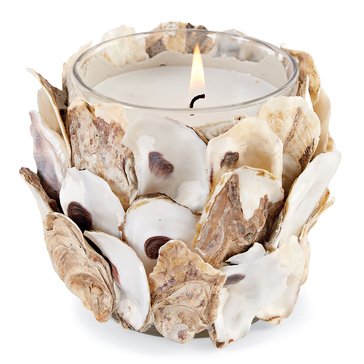 Mud Pie Oyster Shell Covered Glass Candle