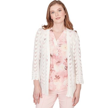 Emaline Women's 3/4 Pointelle Tape Cardigan