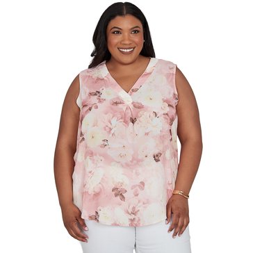 Emaline Women's Sleeveless V Neck Enchanted Blooms Blouse (Plus Size)