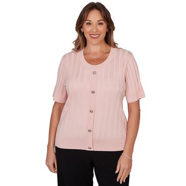 Emaline Women's 3/4 Pointelle Tape Cardigan (Plus Size)